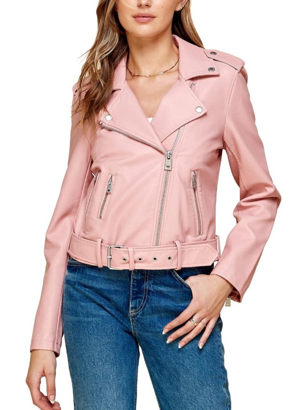 Chic Slim Fit Vegan Leather Moto Jacket for Women - Stylish Biker Coat
